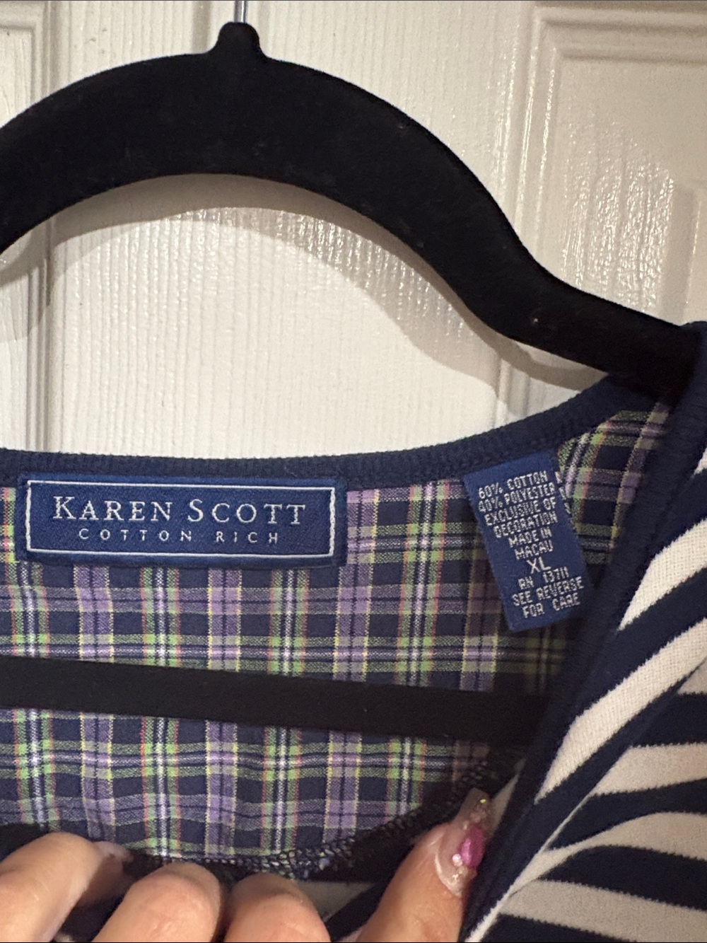 Karen Scott Navy & White Striped Tee with Embroidered Golf Bag - Picture 2 of 4